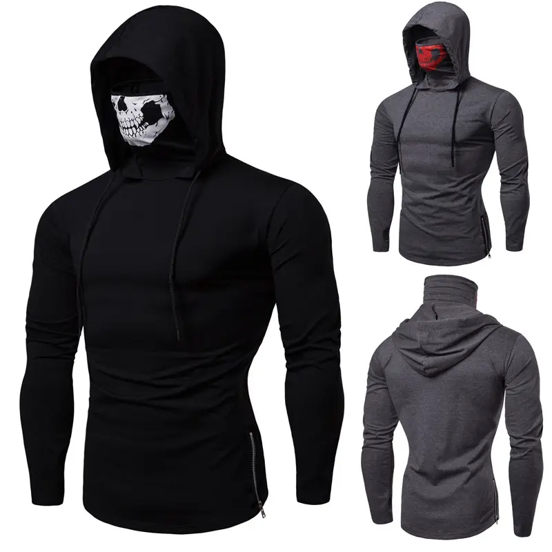 2022 Autumn and winter clothing new men's sweater WISH Personalized game hooded skull print turtleneck long sleeve