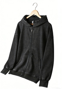 Veste à capuche zippée unisexe surdimensionnée, mélange de coton premium, effet vintage délavé, style streetwear - Product Image 3