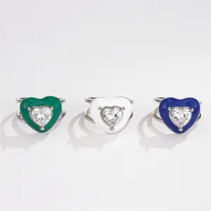 Wholesale Sterling Silver Jewelry Love Parade Silver Green White Heart Zirconia Rings 925 Silver