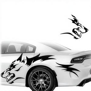 Autocollant en vinyle imperméable pour voiture, motif loup, lot de 2, design animal personnalisé, autocollant latéral pour la décoration de la carrosserie de la voiture - Product Image 2