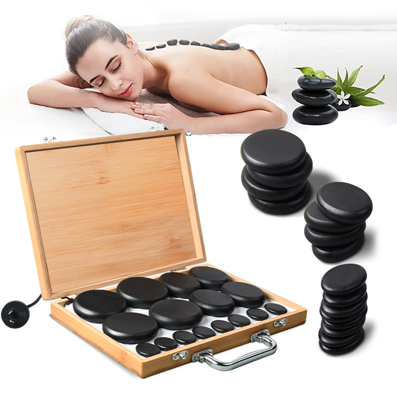 Conjunto de massagem de pedra biana, melhor venda de pedra natural biana, pedra quente, logotipo personalizado, spa, kit de pedra quente elétrica