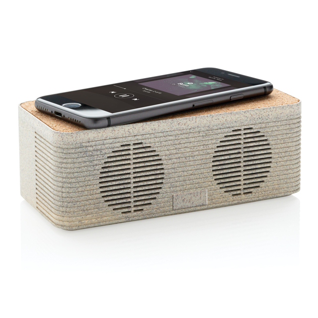 Fast Wireless Charging Wireless Speaker Eco Wheat Straw Cork Portable Mini Wireless Speaker Charger 2 in 1 Desktop Audio Device