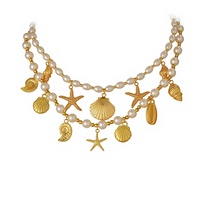 Collier de plage bohème tendance pour femme, avec pendentif étoile de mer et coquillage, perles imitation et perles en alliage