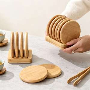 Ensemble de sous-verres en bambou, ronds et carrés, isolants thermiques, supports pour tasses à thé, base de rangement en bois massif, pour cérémonie, cuisine, décoration intérieure, cadeau - Product Image 4