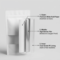 Sachet Doypack en papier kraft blanc avec fenêtre transparente pour l'emballage de noix et de fruits secs, refermable, qualité alimentaire