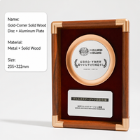Plaque de trophée en bois personnalisée avec coins dorés, plaque de récompense, disque métallique, plaque en aluminium gravée UV, cadeau pour entreprise et organisation WDY-0511