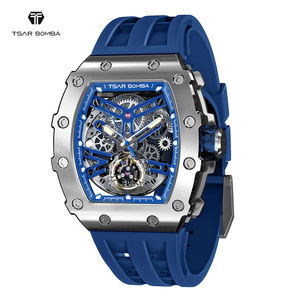 <span class=keywords><strong>TSAR</strong></span> BOMBA montres mécaniques pour hommes saphir Tonneau <span class=keywords><strong>montre</strong></span>-bracelet squelette bleu horloge mode luxe hommes <span class=keywords><strong>montre</strong></span> automatique - Product Image 1