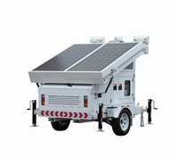 Tour d'éclairage mobile télescopique solaire SHLEME SLT-TMH4000C blanc, alimenté par courant alternatif, IP23, pour vidéosurveillance, monté sur remorque