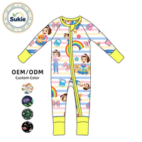 Combinaison en bambou de haute qualité pour bébés et tout-petits, personnalisable en impression/taille/style, nouveau design, fermeture éclair bidirectionnelle, manches longues, écologique