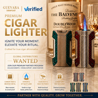 Briquet torche à cigare en métal GUEVARA en gros avec perforateur de cigare intégré, support à cigare et panneaux latéraux en fibre de carbone, personnalisable avec logo