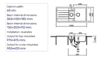 Évier double en composite multifonctionnel, durable, inaltérable, avec surface antibactérienne, design moderne à un trou, facile à nettoyer