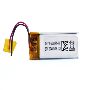 UL1642/CB/KC/IBS/UN38.3认证461730 3.7v 200mAh lipo可充电锂离子聚合物耳机电池