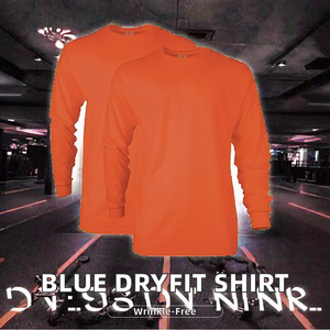 T-shirt de sport pour homme, col rond, 100% polyester, Dryfit, manches longues, logo personnalisé, bleu uni, 100% coton, tissu tricoté, design vierge - Product Image 3