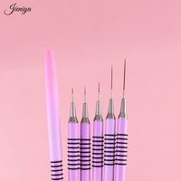 Ensemble de 5 pièces stylo de manucure vernis à gel UV anneau anti-dérapant brosse de conception d'art d'ongle avec de longues lignes fines en cheveux de nylon et métal
