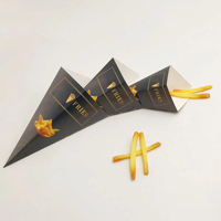 Boîte à frites triangulaire en carton biodégradable avec logo personnalisé imprimé et compartiment pour sauce