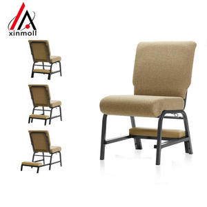 Sillas apilables modernas Para <span class=keywords><strong>iglesias</strong></span>, Asientos tapizados Para Iglesia, auditorio, silla de Iglesia con arrodillador en tela Beige - Product Image 2