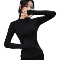 Pakaian Yoga Atasan Wanita Olahraga Kardigan Ritsleting Ketat Super Elastis Lengan Panjang Cepat Kering Lari Kebugaran Musim Gugur