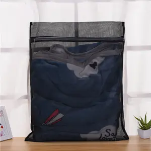 Bolsa de tela transpirable para almacenamiento de ropa interior, malla negra, lavable a máquina