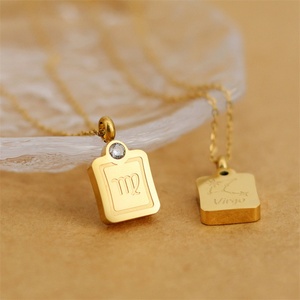 Collier délicat pour femme, personnalisé, plaqué or, en acier inoxydable, avec breloque zircon, pendentif 12 signes du zodiaque - Product Image 5