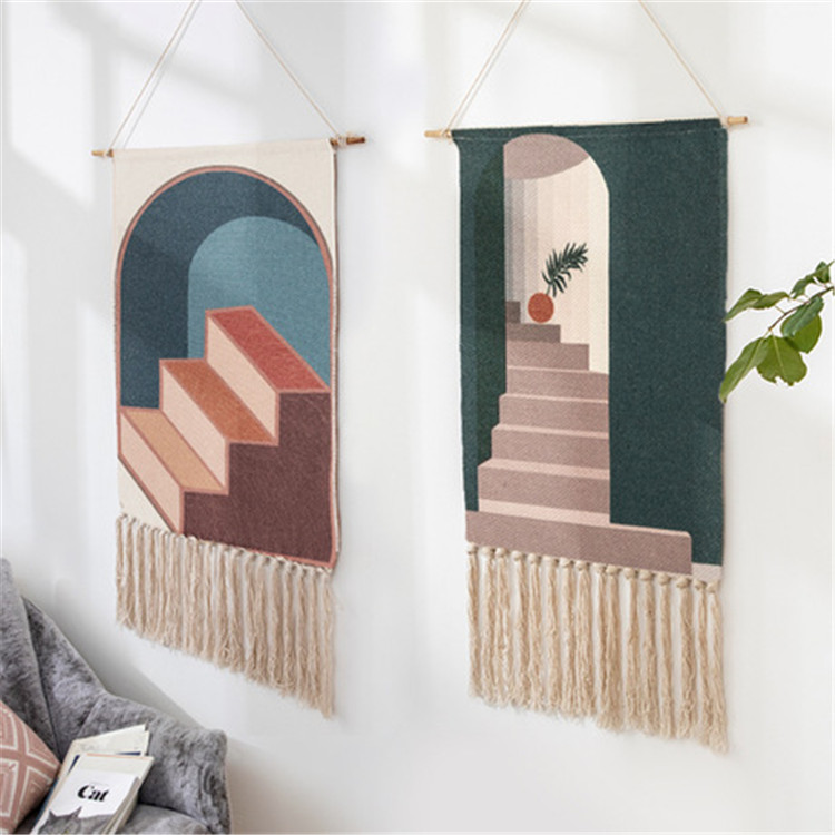 Woven Wall Hanging, Handmade Bohemian Fringe Tassel Banner, Cotton Tapestry 50*70cm