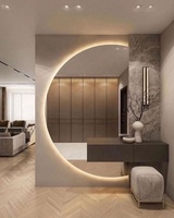 Meuble d'entrée moderne avec miroir rétroéclairé LED, console de rangement pour entrée de maison, table de toilette avec miroir, armoire en bois