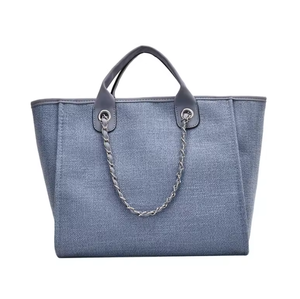 Bolso de lona para mujer, bolso de gran capacidad con cadena para llevar al hombro, bolso de compras con correa ancha para el hombro - Product Image 3
