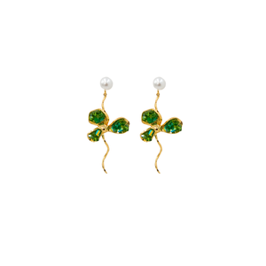 Fashion Drop <b>Earrings</b> Gold Plated 316L Stainless Steel Green <b>Crystal</b> Pearl <b>Studs</b> Sustainable Resistant Design - Product Image 1