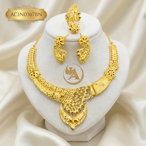 Nigerian Women's Classic Flower <b>Charm</b> Necklace Box Chain Gold Plated Brass Wedding Design - Product Image 1