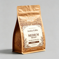 Sachet d'emballage de café imprimé sur mesure, scellé sur huit côtés, en aluminium de qualité alimentaire, avec fermeture éclair refermable, vente en gros OEM