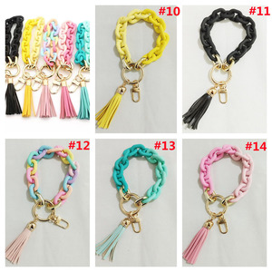 Sevimli kişiselleştirilmiş tıknaz deri PU anahtarlık çoklu renkler akrilik bileklik boş anahtarlık ile bükülmüş bağlantı bileklik - Product Image 2