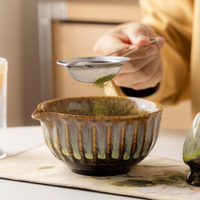 Service à thé Matcha en porcelaine de style japonais, série Kiln, avec brosse, bol et cuillère - Ensemble de huit pièces pour débutant, luxe léger, rétro, café et thé