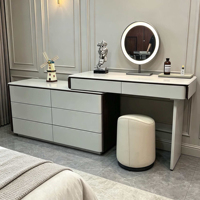Ensemble de coiffeuse avec 8 tiroirs, pliable, amovible, durable, en bois massif, écologique, miroir de coiffeuse pour chambre à coucher, 3 éclairages pour le maquillage