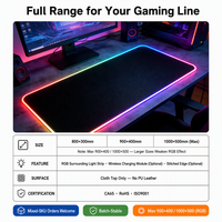 Tapis de souris RGB personnalisé, tapis de souris pour jeux, option de charge sans fil, lumière LED, antidérapant, OEM, vente en gros en vrac, États-Unis
