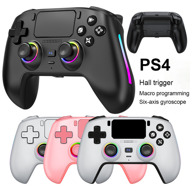 For PS4 Console Wireless Controller Magnetic Faceplate Hall Trigger Joystick Macro Programming Six-axis Motion Sensing RGB Game