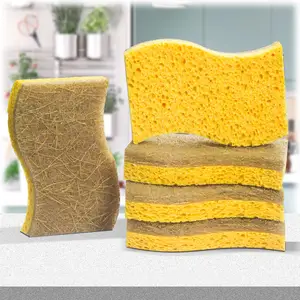 Kocean Cleaning Supplier Biodegradable Compostable Cellulose And Coconut Scrubber Sponge For Dishes Sink With Scouring Pads