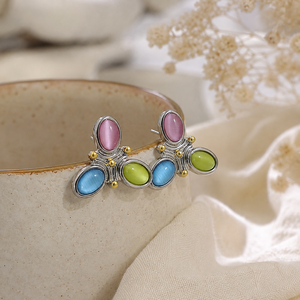 Orecchini a perno con fiori colorati da donna, gioielli alla moda in stile bohémien vintage - Product Image 4