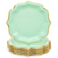 Assiettes en papier vert menthe modernes à bord festonné, très demandées pour les fêtes d'anniversaire et les décorations de fête