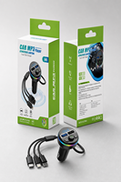 Transmetteur FM universel pour voiture en gros, chargeur USB-C trois-en-un, appel mains libres, lecteur MP3 sans fil, ambiance lumineuse colorée