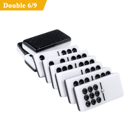 Jeu de dominos de luxe, jumbo, noir, logo gravé, jeu de dominos à points de couleur, dominos double 9 bicolores