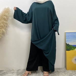 6809+1434 # Ensemble pantalon Abaya tendance, robe élégante à fente avec pantalon noir ou blanc classique, ensemble 2 pièces pour femmes - Product Image 3