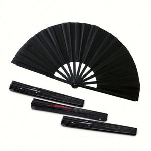 Wholesale Sublimation Blanks Polyester Large Black Plastic Bamboo Handle Folding <b>Hand</b> <b>Fan</b> Clacking <b>Fans</b> - Product Image 4