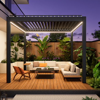 Pergola extérieure en aluminium avec éclairage LED latéral motorisé rétractable intelligent, volet en maille à fermeture éclair