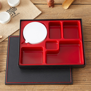 Boîte à bento rectangulaire en bois de style japonais, noire, compartimentée, portable, pour le stockage des repas - Product Image 2