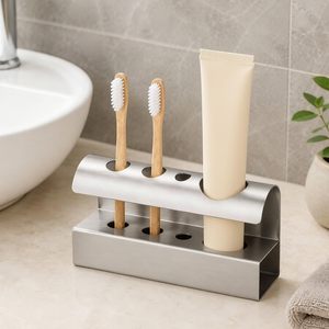 Stainless Steel Bathroom Toothbrush <b>Holder</b>, <b>Toothpaste</b> <b>Holder</b> Stand, Silver - Product Image 3