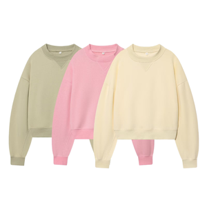 Women's Oversized Crew Neck Sweatshirt Solid Color Long Sleeve Knitted Cotton Pullover Autumn Wear - Product Image 1