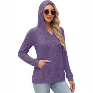 Suéter de Punto con Capucha para Mujer, Nuevo Modelo 2026, Cuello en V con Botones, Manga Larga, Estilo Casual Holgado para Otoño e Invierno - Product Image 1
