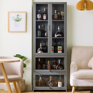 Mueble Bar con Puertas de Vidrio de 900 mm de Altura, Almacenamiento para Sala de Estar, Superficie de Bambú - Product Image 5