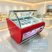 Vitrine congélateur à glace en verre incurvé, armoire à gelato commerciale en acier inoxydable, personnalisation OEM disponible