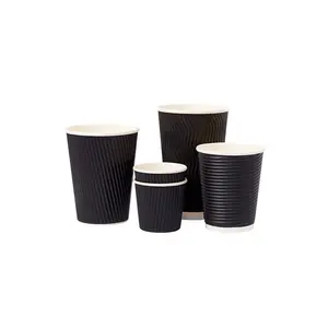 कस्टम डबल दीवार ब्लैक रिपल कप डिस्पोजेबल कॉफी के साथ गर्म पेय कागज कप