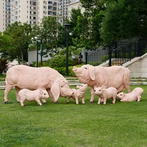 Life Size Pig Statue Simulation Little Pigs Figurine Large Fiberglass Polyresin Animal Sculpture For Outdoor Garden Decoration